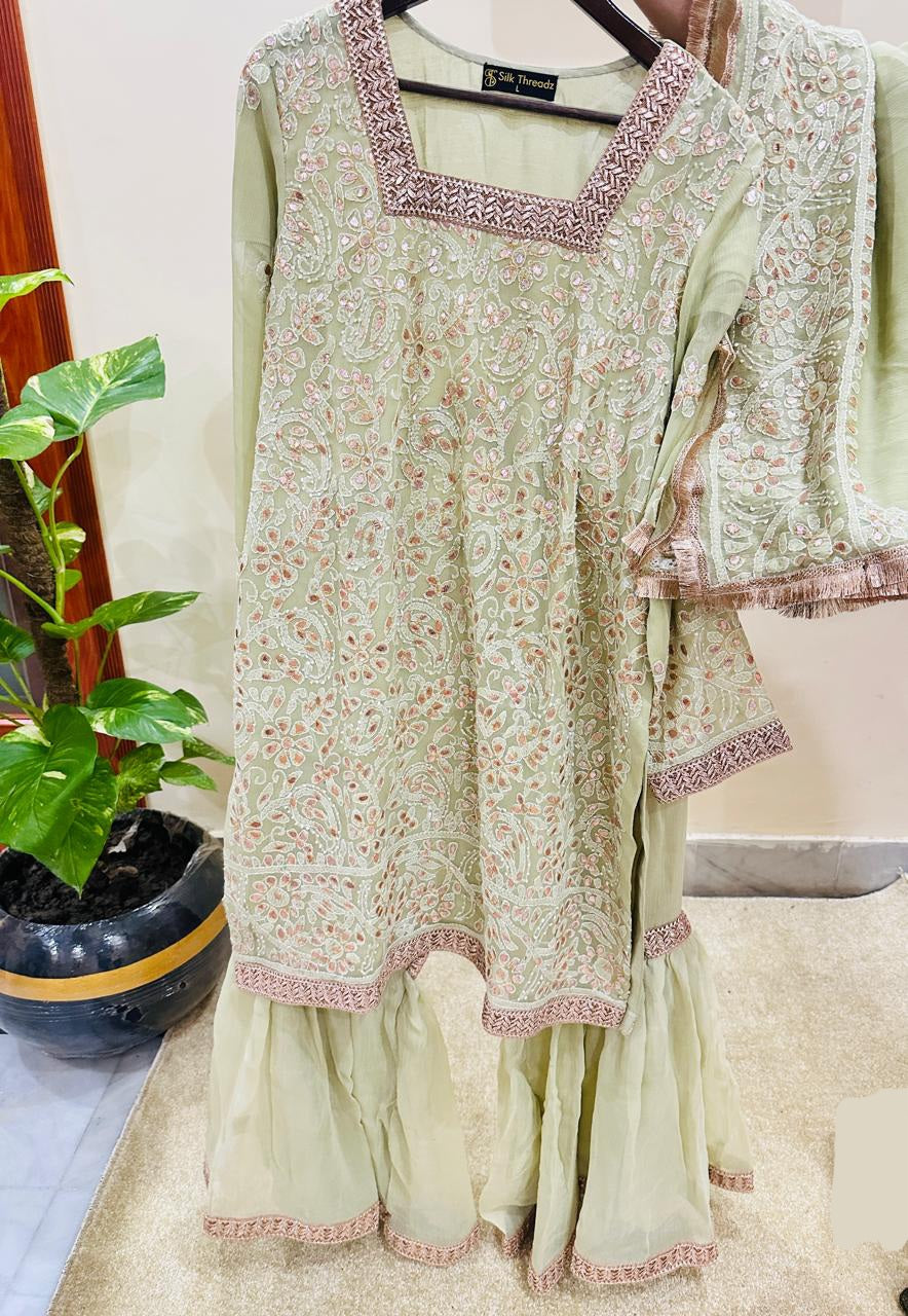 Hand embroidered chiffon 3 piece