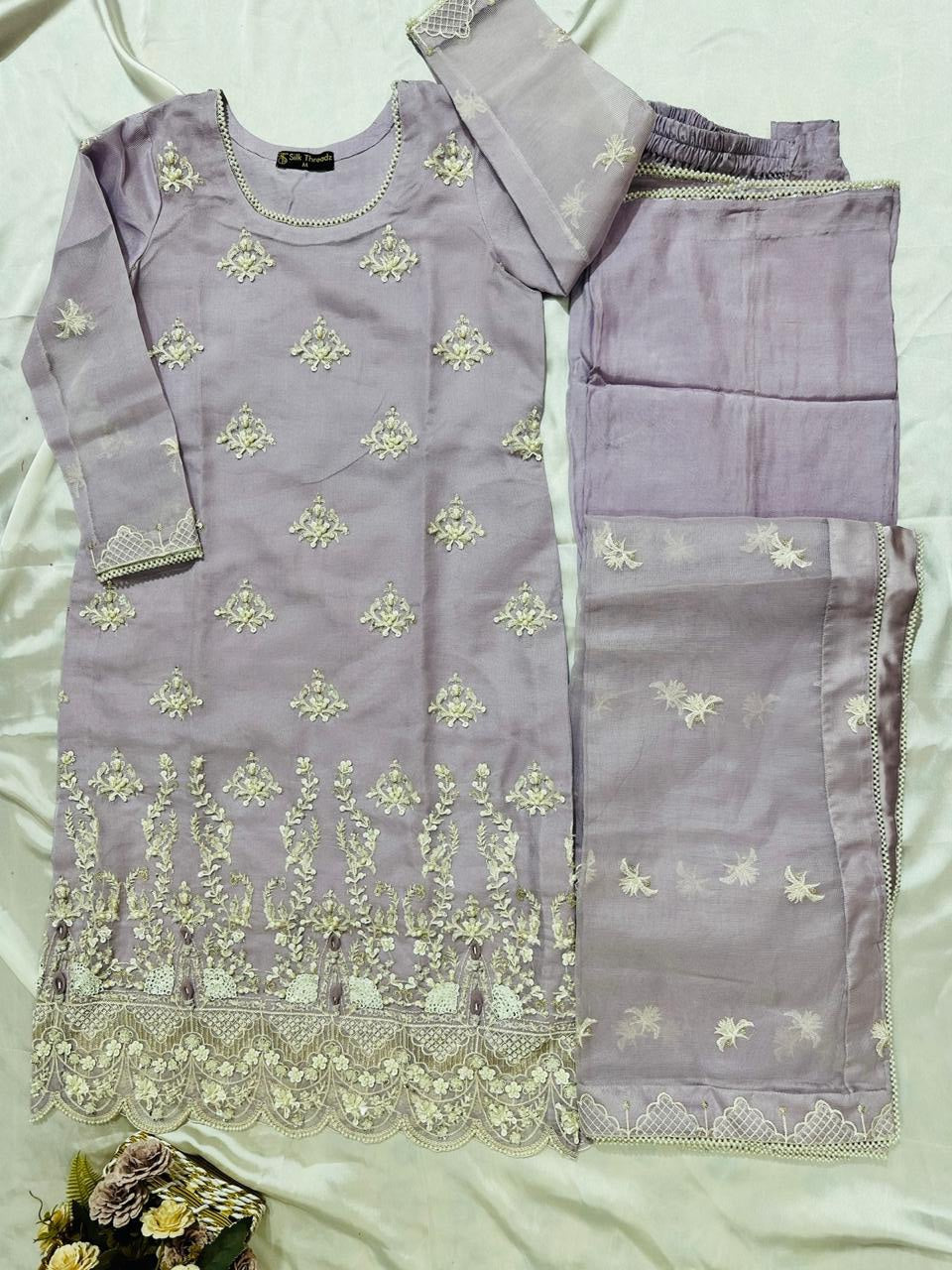 Pearls work cotton net