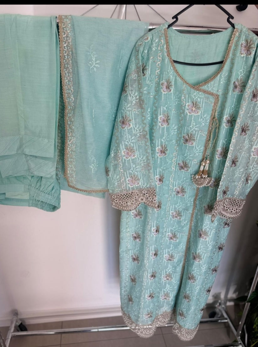 Cotton net embroided 3piece