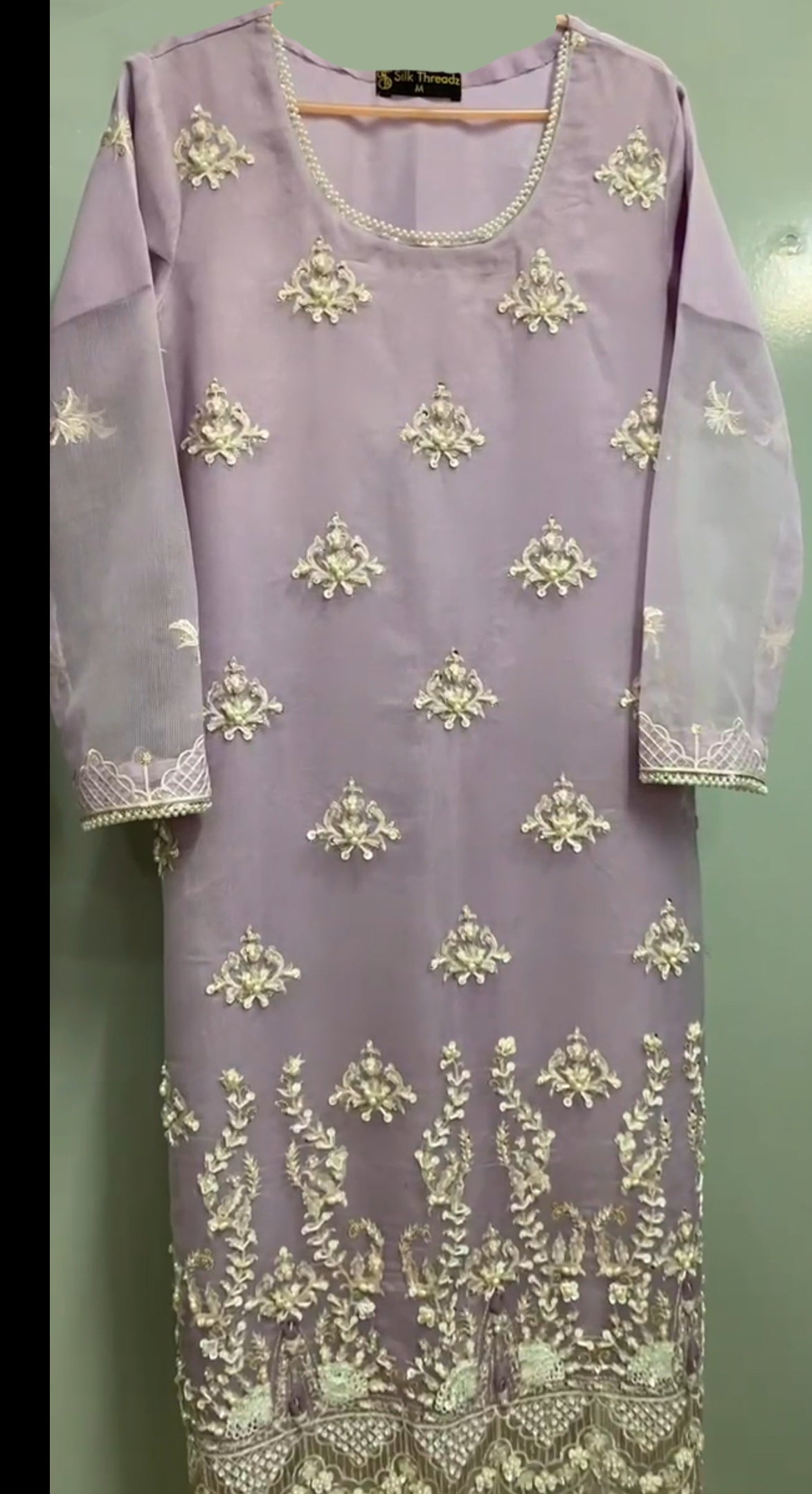 Pearls work cotton net