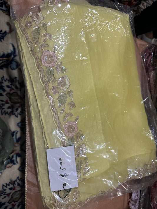 Yellow organza saree