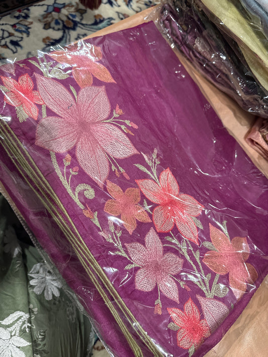 Magenta Parsi silk embroidery