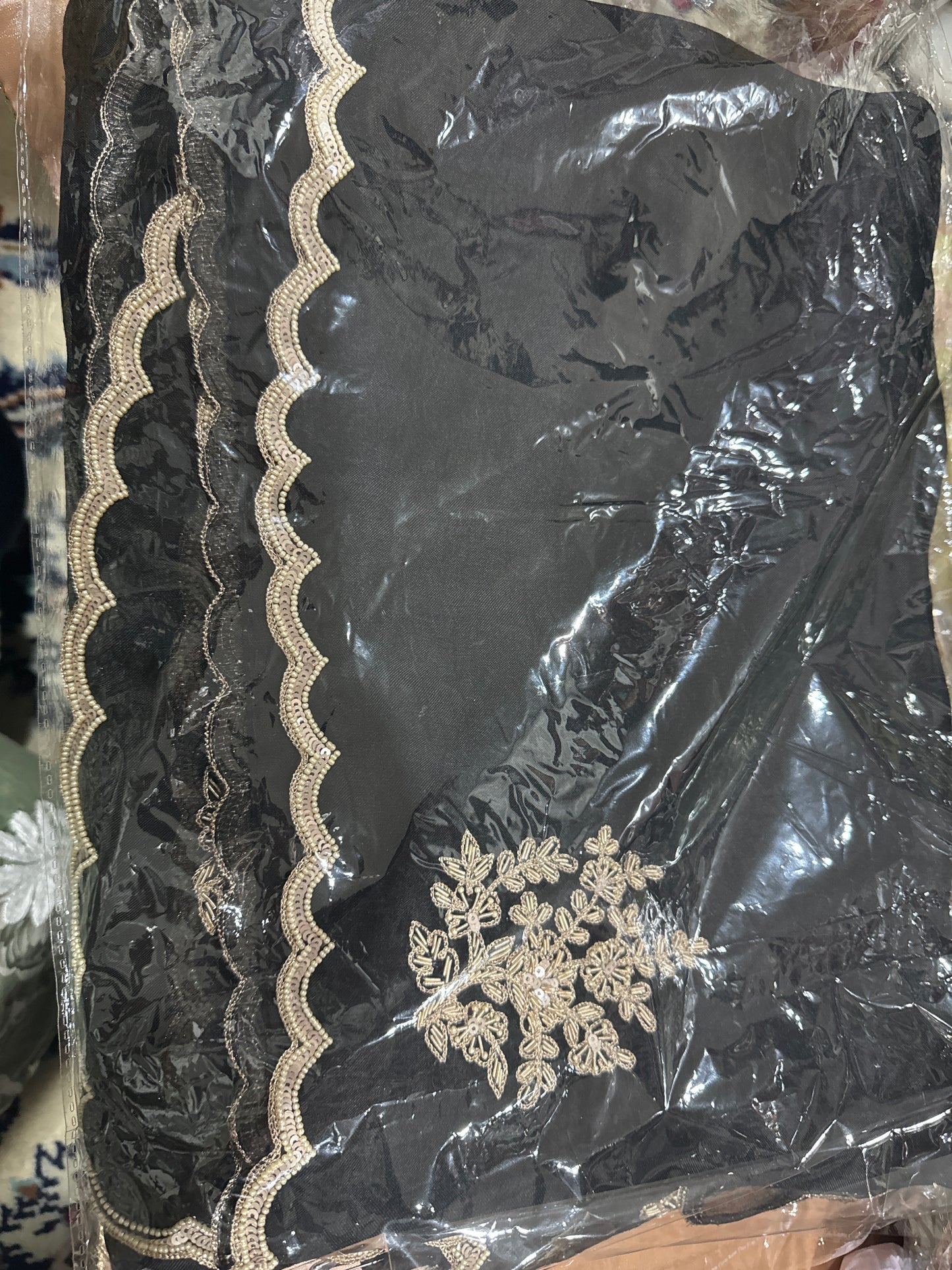 Black silk organza saree