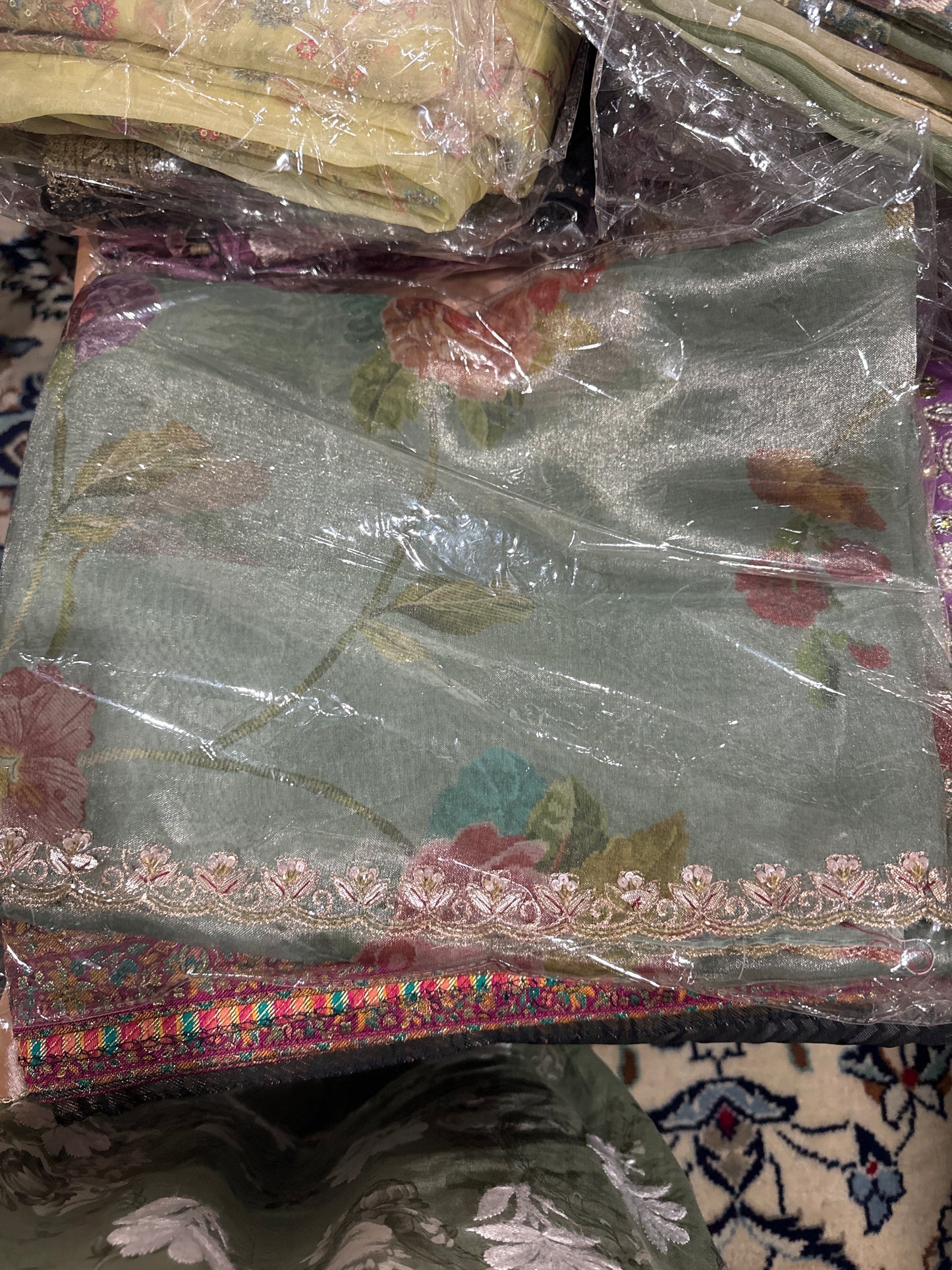 Green organza saree