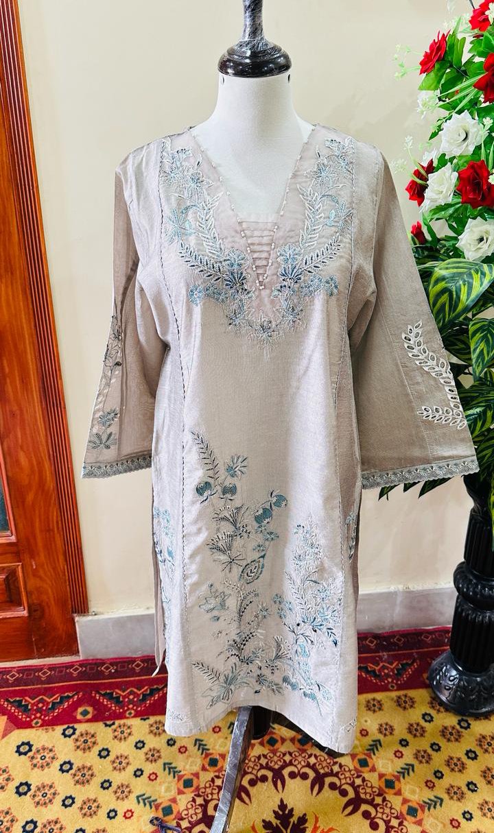 Cotton Net Embroidered Single Shirt